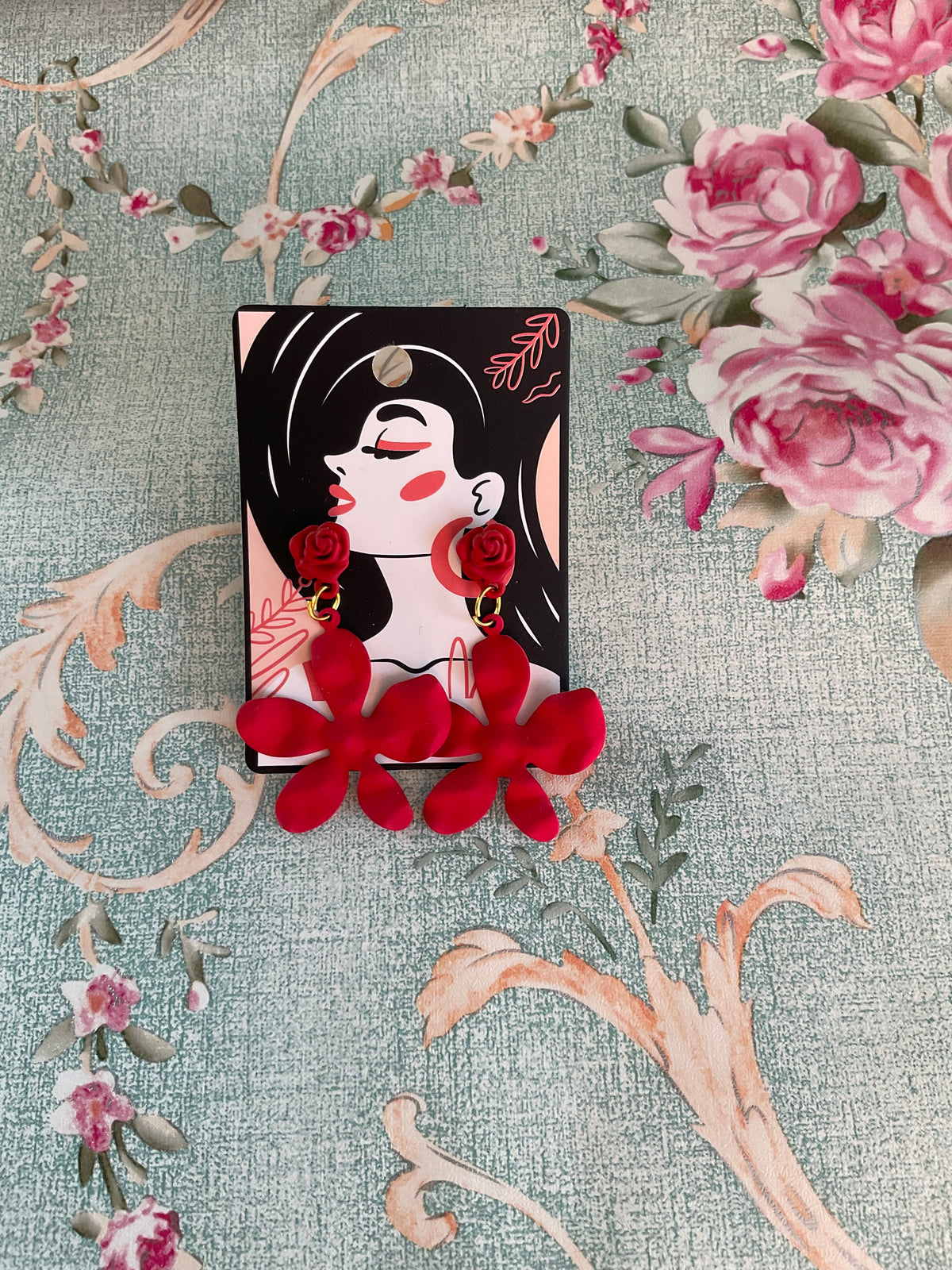 Pendientes flores rojas