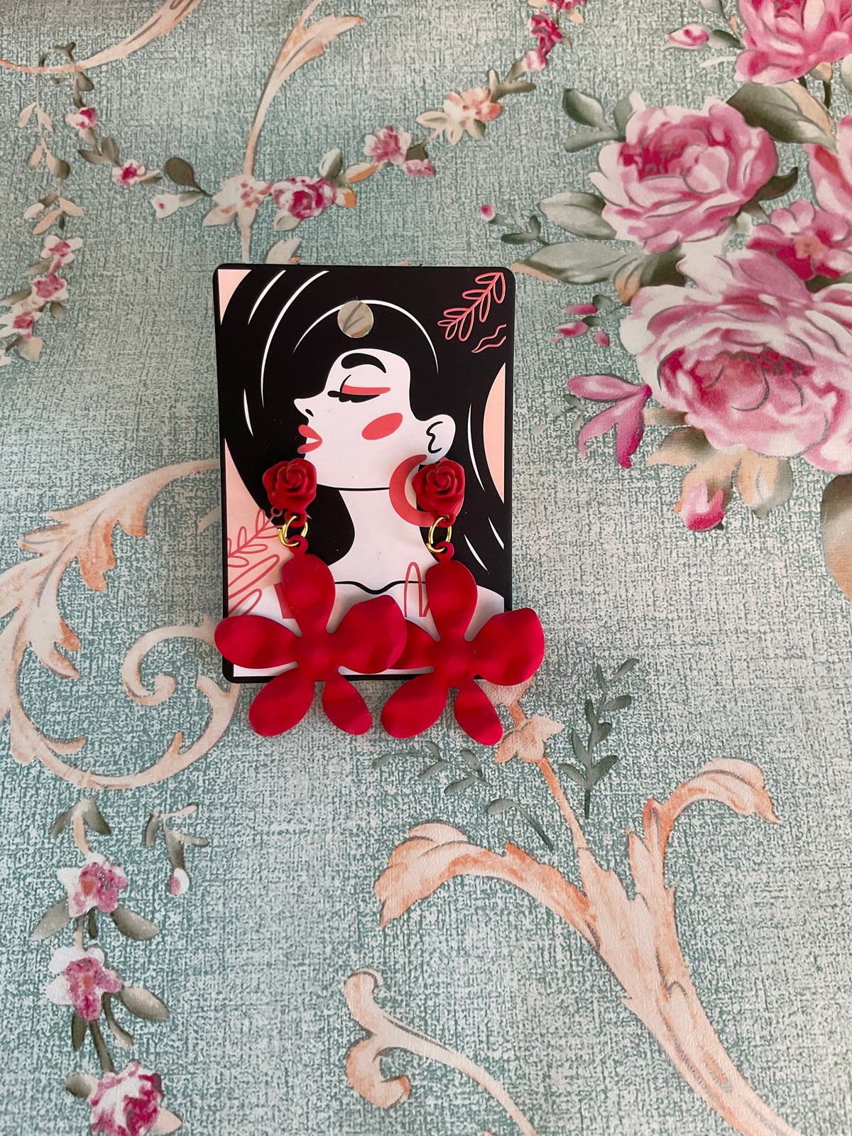 Pendientes flores rojas