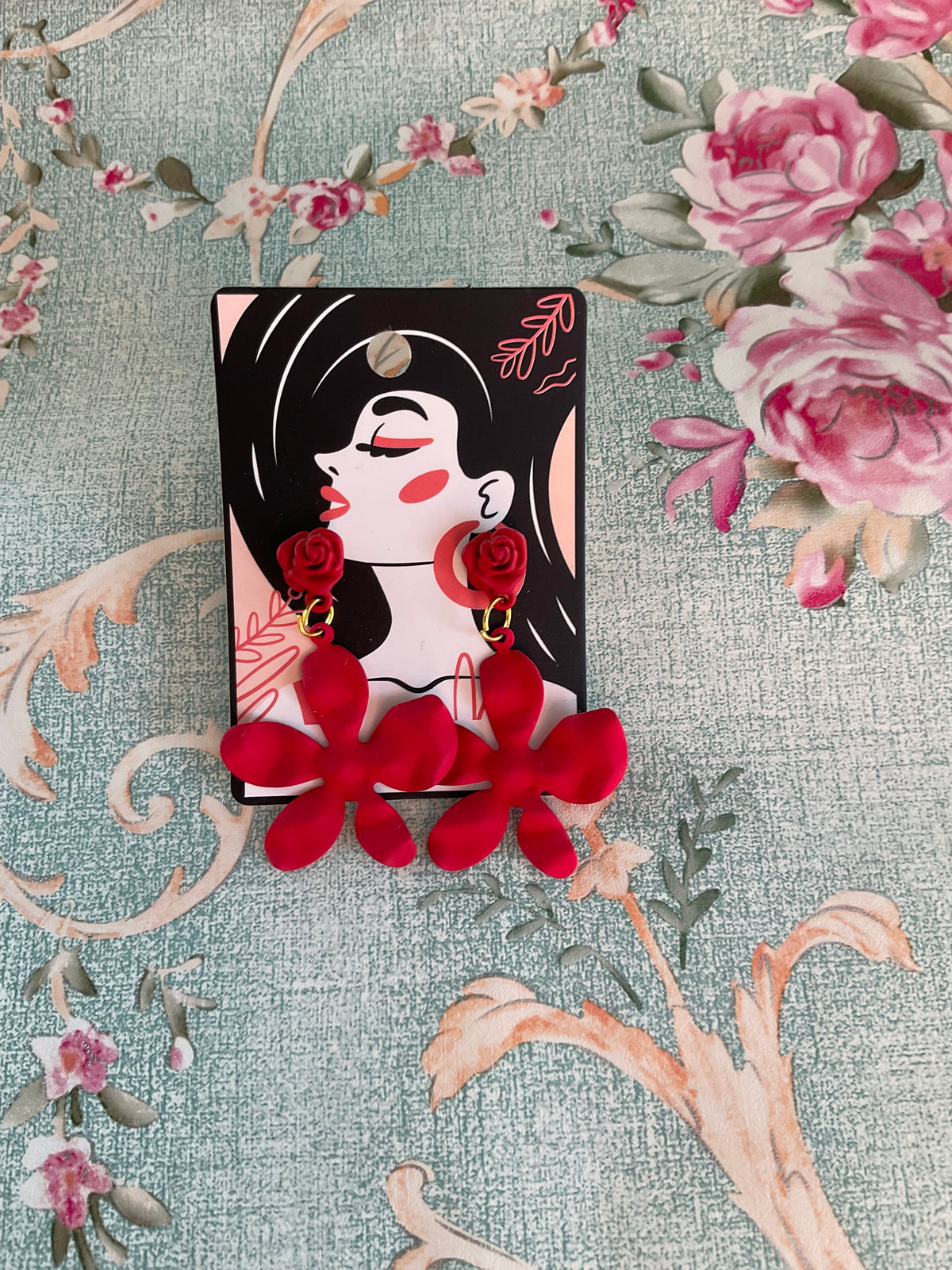 Pendientes flores rojas