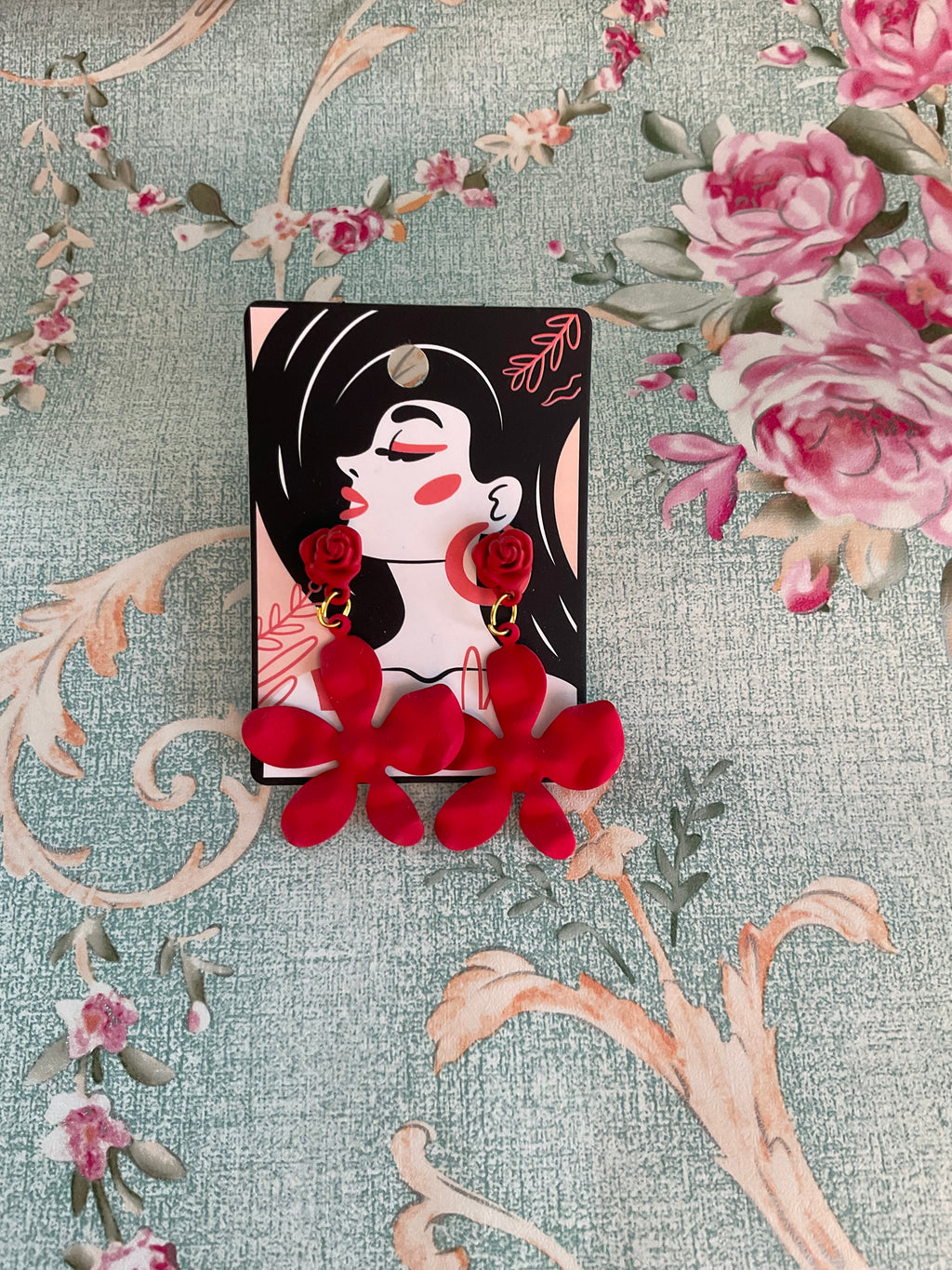 Pendientes flores rojas