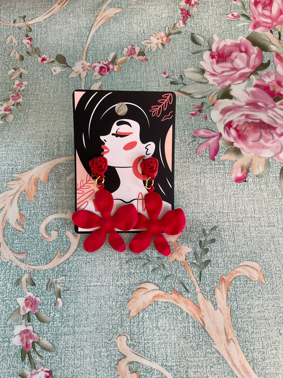 Pendientes flores rojas