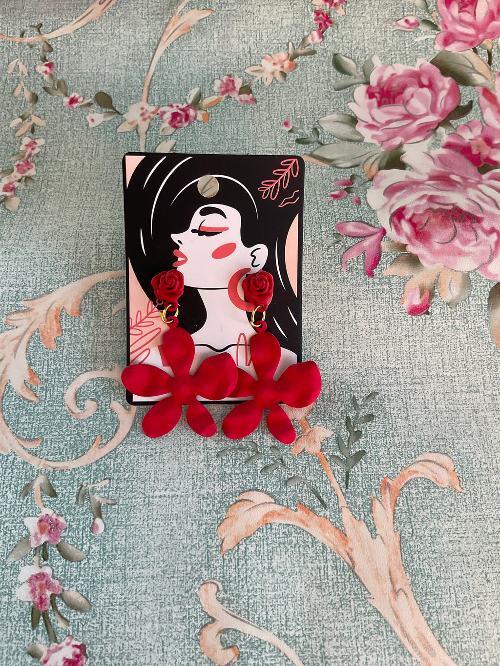 Pendientes flores rojas