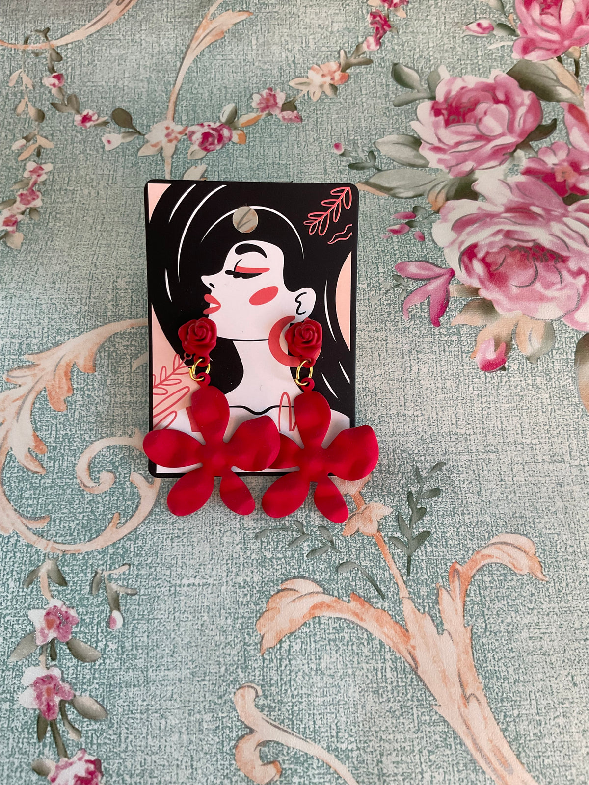 Pendientes flores rojas
