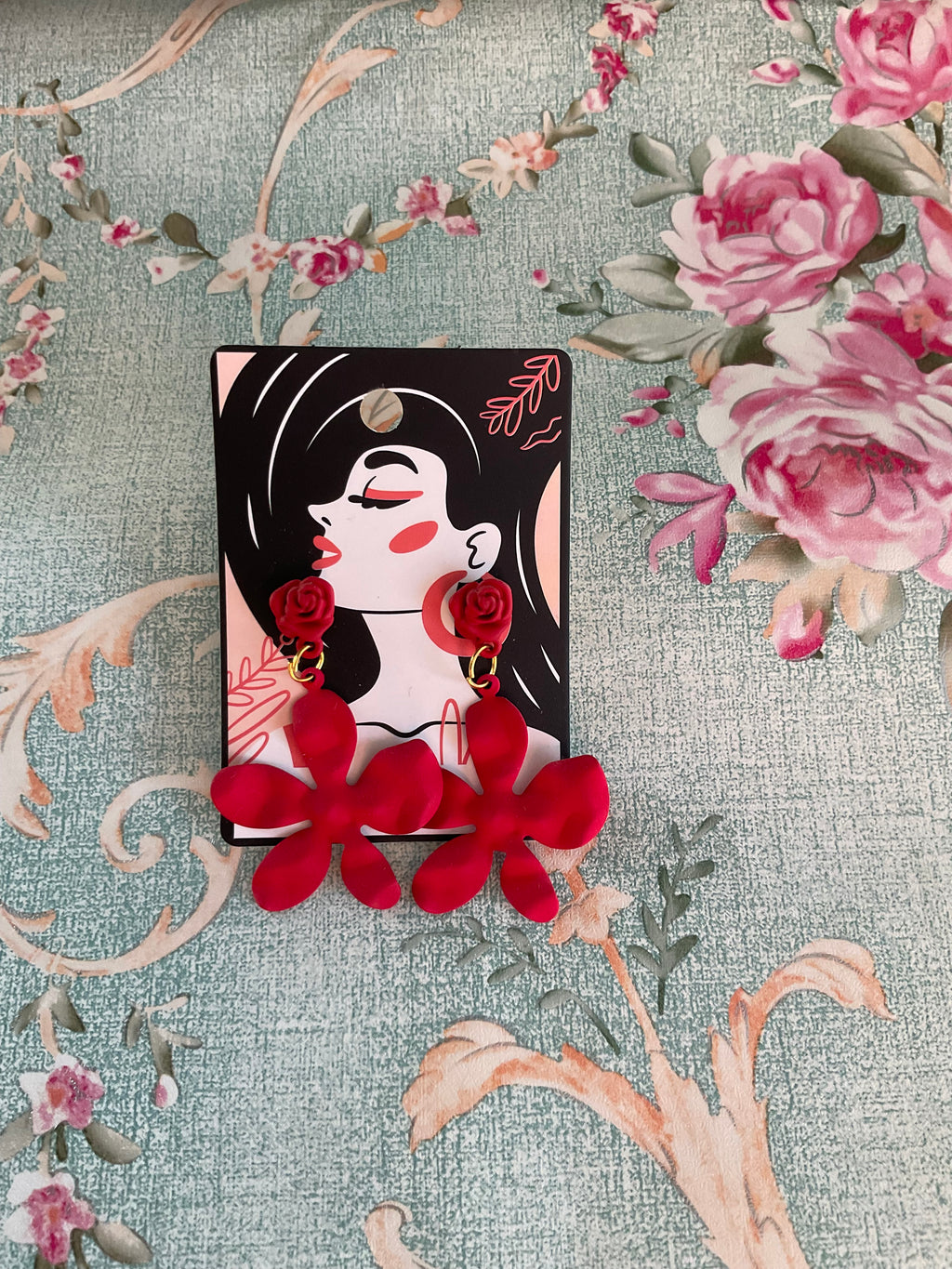 Pendientes flores rojas