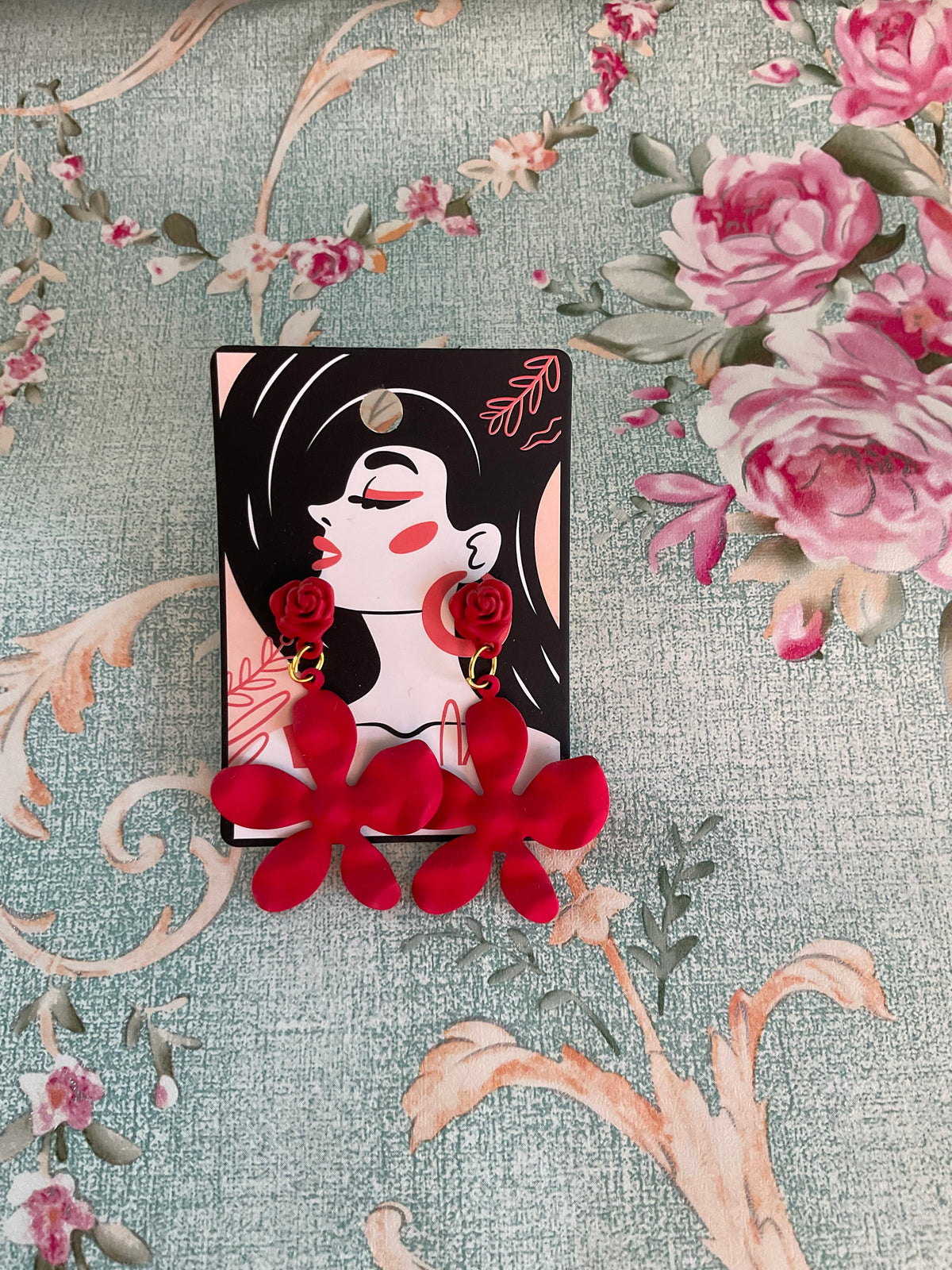 Pendientes flores rojas